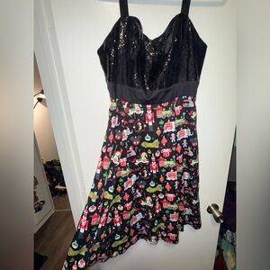 Disney Black Christmas Holiday Icons Print dress (no stole)